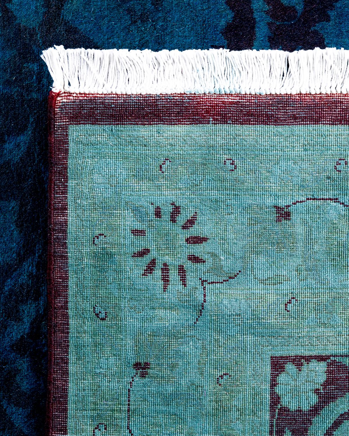 XXIe siècle et contemporain Contemporary Tapis en laine surteinte nouée à la main bleu 4' 2