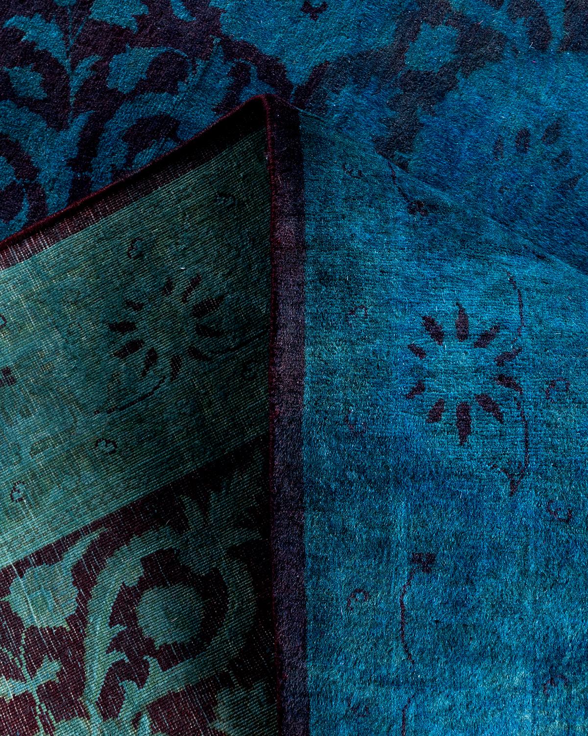 Laine Contemporary Tapis en laine surteinte nouée à la main bleu 4' 2