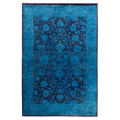 Contemporary Overdyed Hand Knotted Wool Blue Area Rug 4' 2" x 6' 2"
