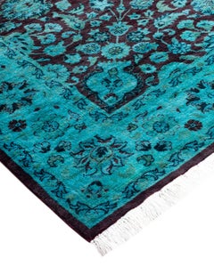 Contemporary Overdyed Hand Knotted Wool Blue Area Rug 4' 2" x 6' 3"