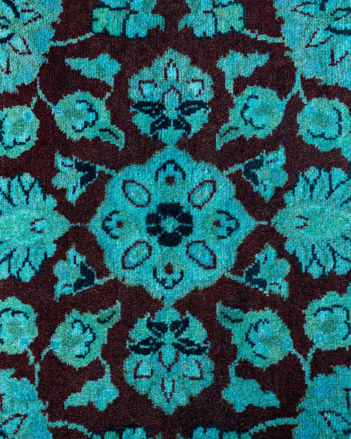 Pakistano Contemporary Overdyed Hand Knots Rugs (Tappeto di lana blu) 4' 2