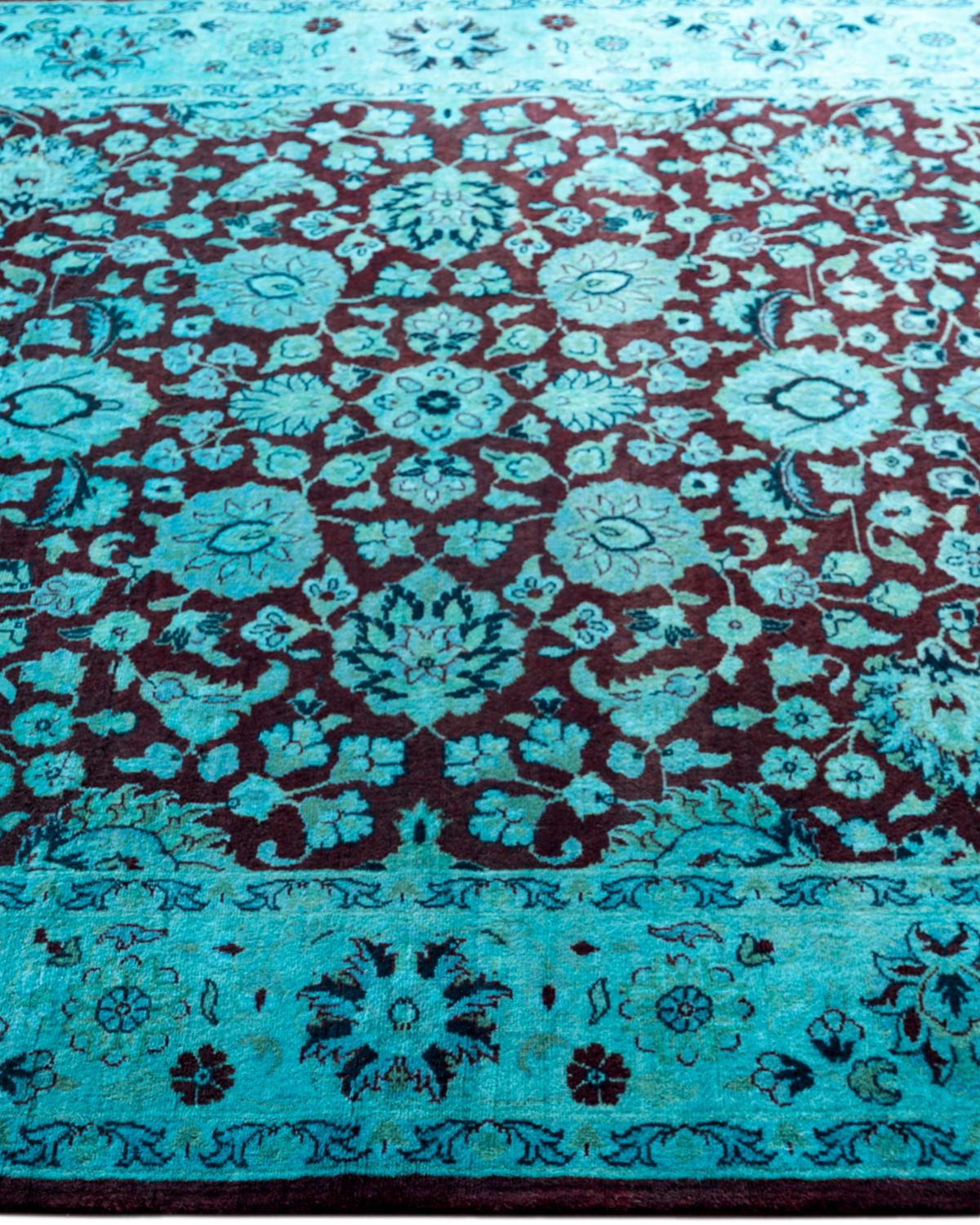 Contemporary Overdyed Hand Knots Rugs (Tappeto di lana blu) 4' 2