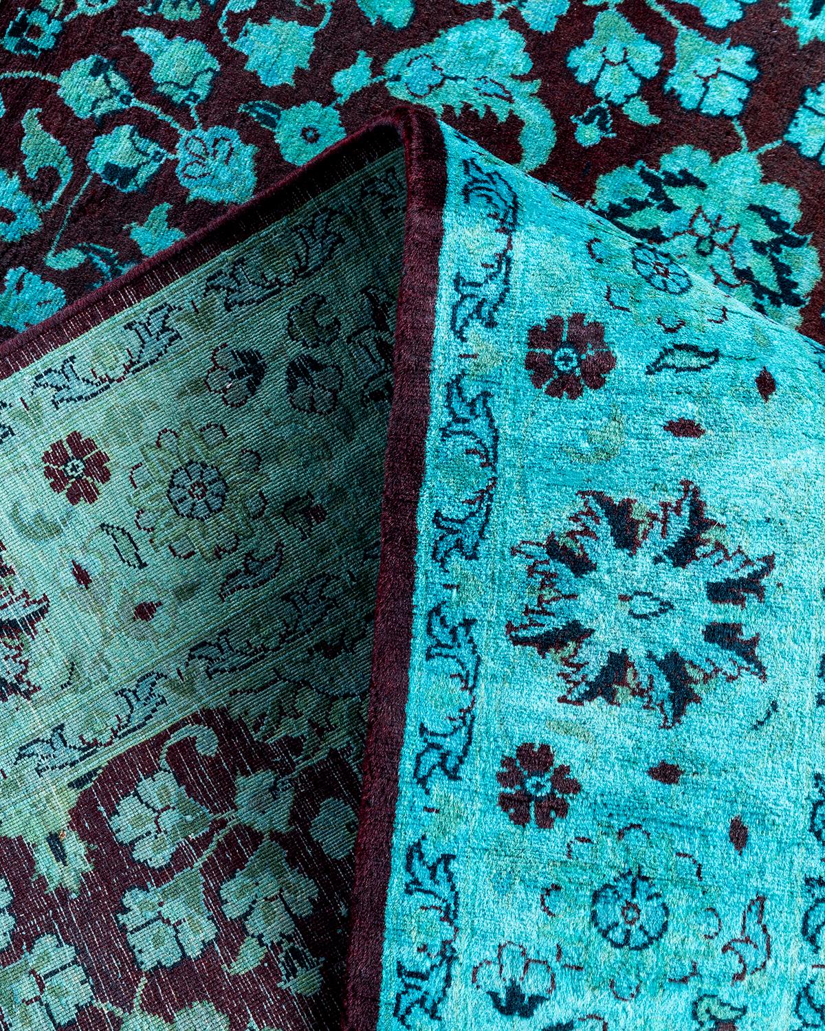 Lana Contemporary Overdyed Hand Knots Rugs (Tappeto di lana blu) 4' 2