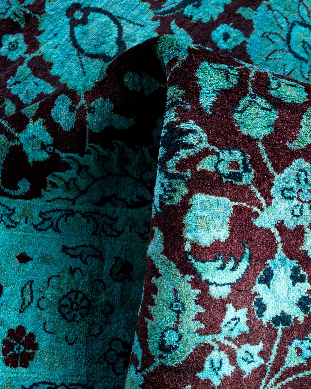 Contemporary Overdyed Hand Knots Rugs (Tappeto di lana blu) 4' 2