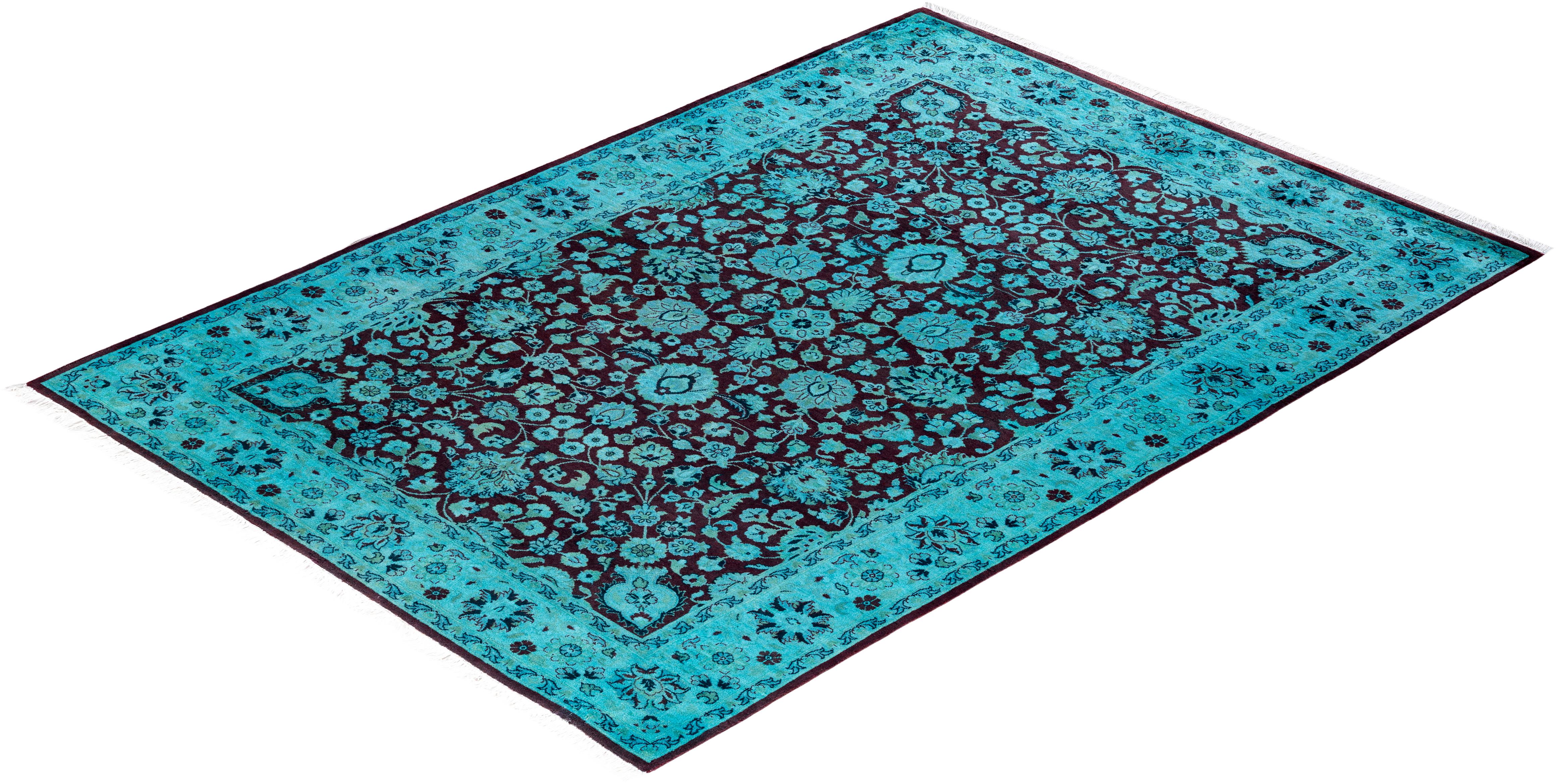 Contemporary Overdyed Hand Knots Rugs (Tappeto di lana blu) 4' 2