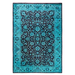 Contemporary Tapis en laine surteinte nouée à la main bleu 4' 2" x 6' 3"