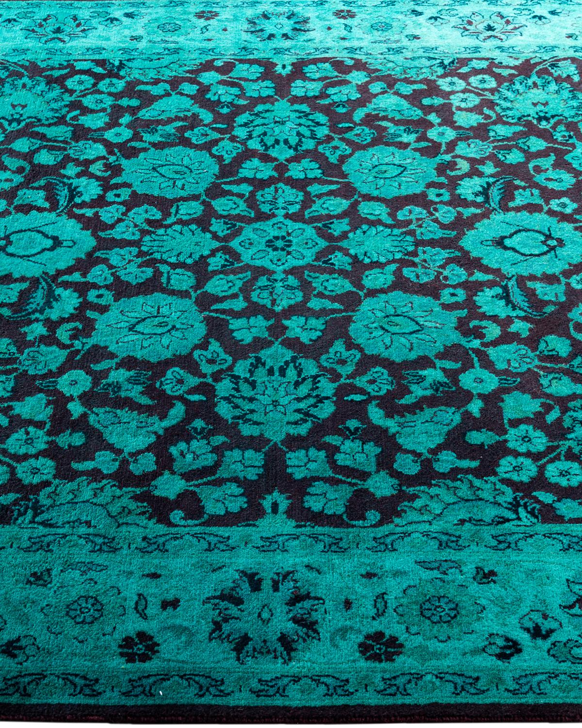 Contemporary Overdyed Hand Knots Rugs (Tappeto di lana blu) 4' 2