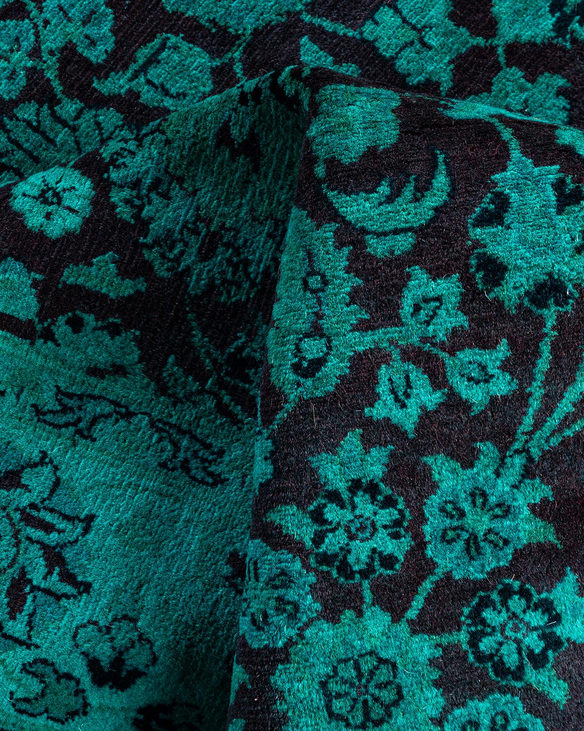 Contemporary Overdyed Hand Knots Rugs (Tappeto di lana blu) 4' 2