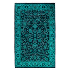Contemporary Overdyed Hand Knots Rugs (Tappeto di lana blu) 4' 2" x 6' 5"