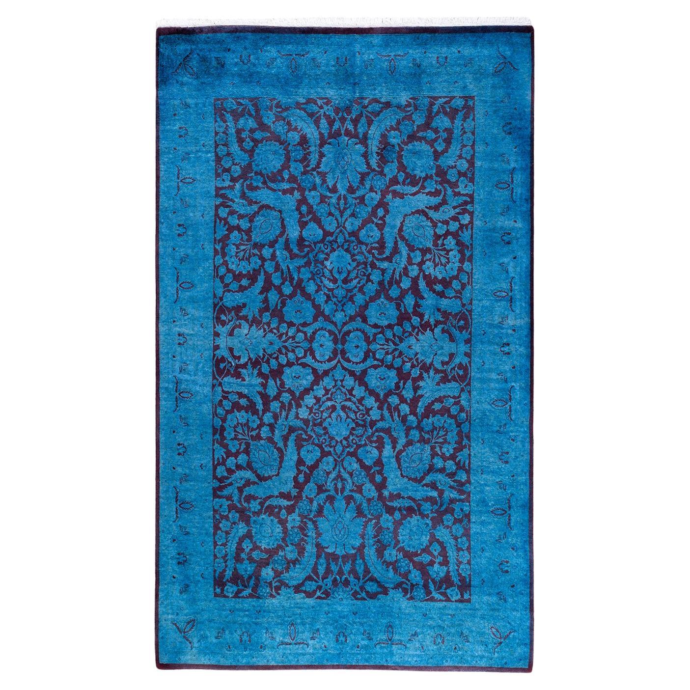 Alfombra de lana teñida a mano azul contemporánea 2' x 2'' en venta