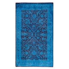 Contemporary Overdyed Hand Knotted Wool Blue Area Rug 4' 2" x 7' 1"