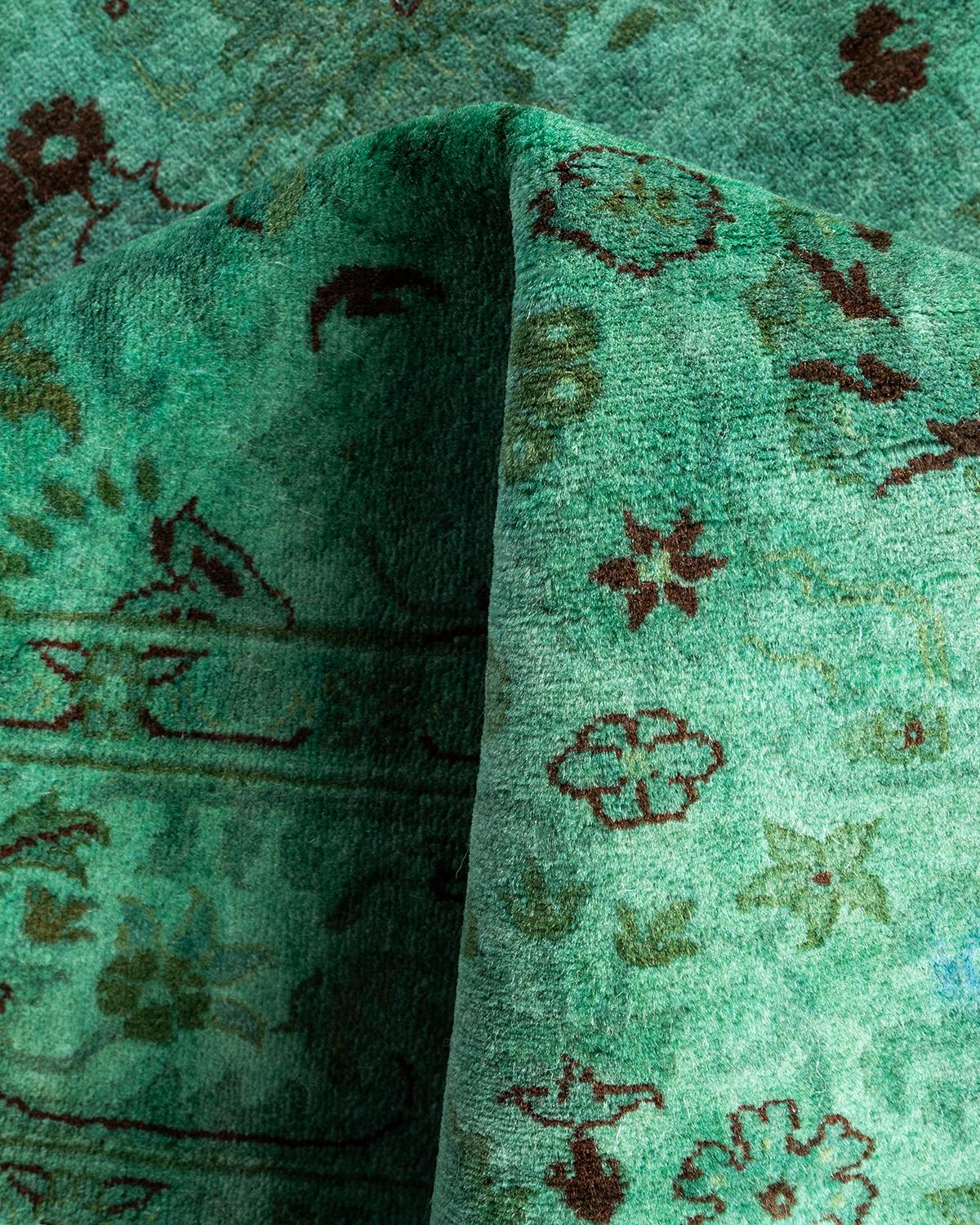 Contemporary Overdyed Hand Knotted Wool Blue Area Rug 4' 3