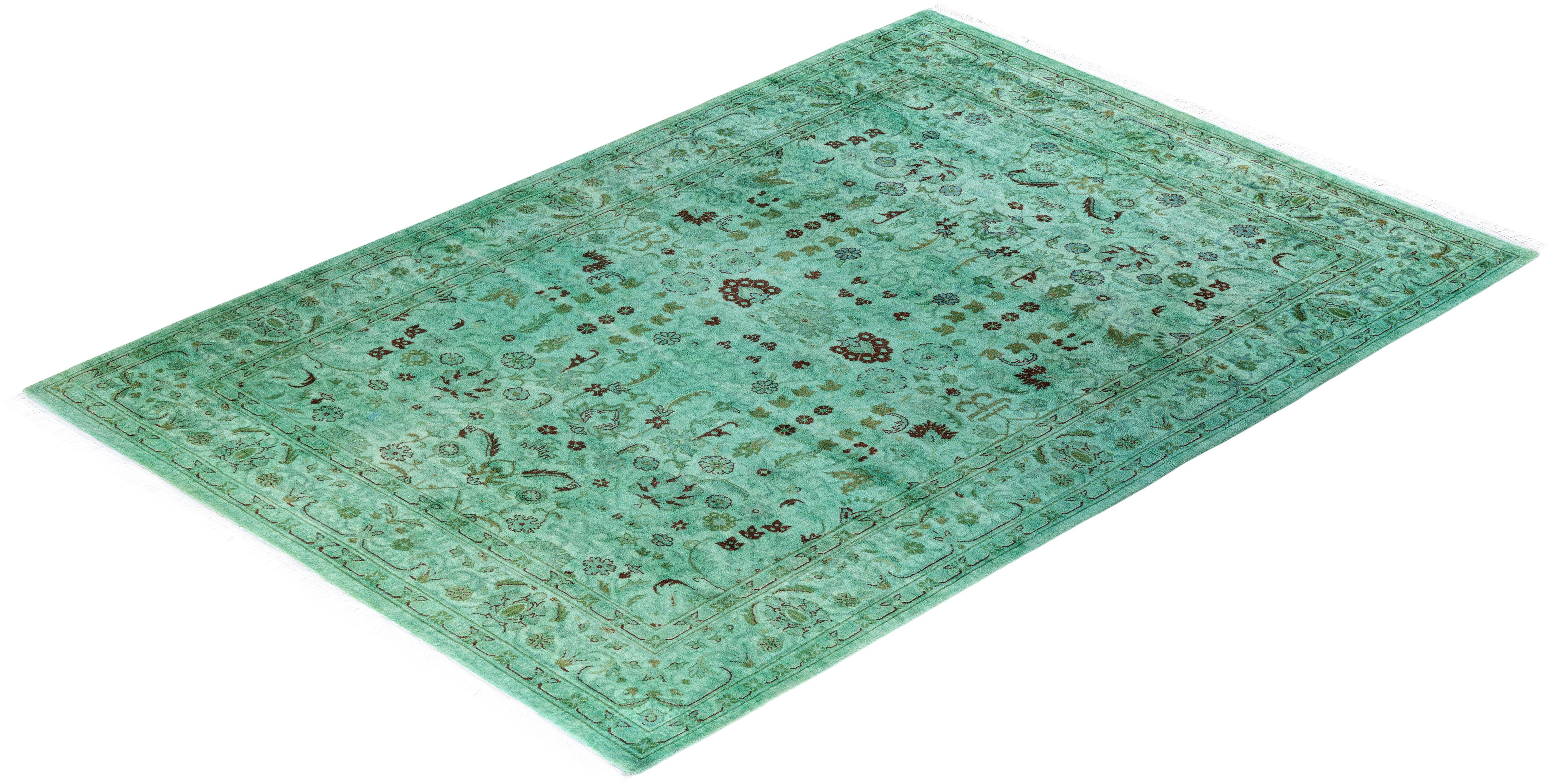 Contemporary Overdyed Hand Knotted Wool Blue Area Rug 4' 3