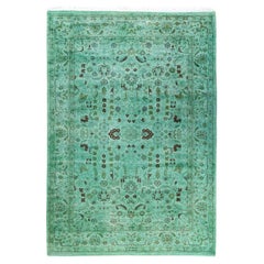 Alfombra de lana azul teñida a mano contemporánea 1,80 x 1,80 cm