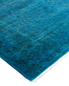 Contemporary Overdyed Hand Knotted Wool Blue Area Rug 4' 3" x 6' 3"