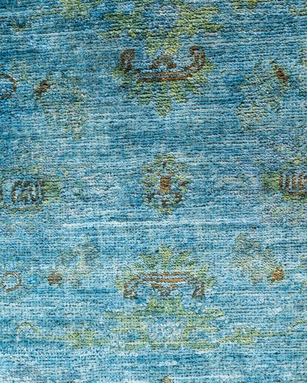 Pakistani Contemporary Overdyed Hand Knotted Wool Blue Area Rug 4' 3
