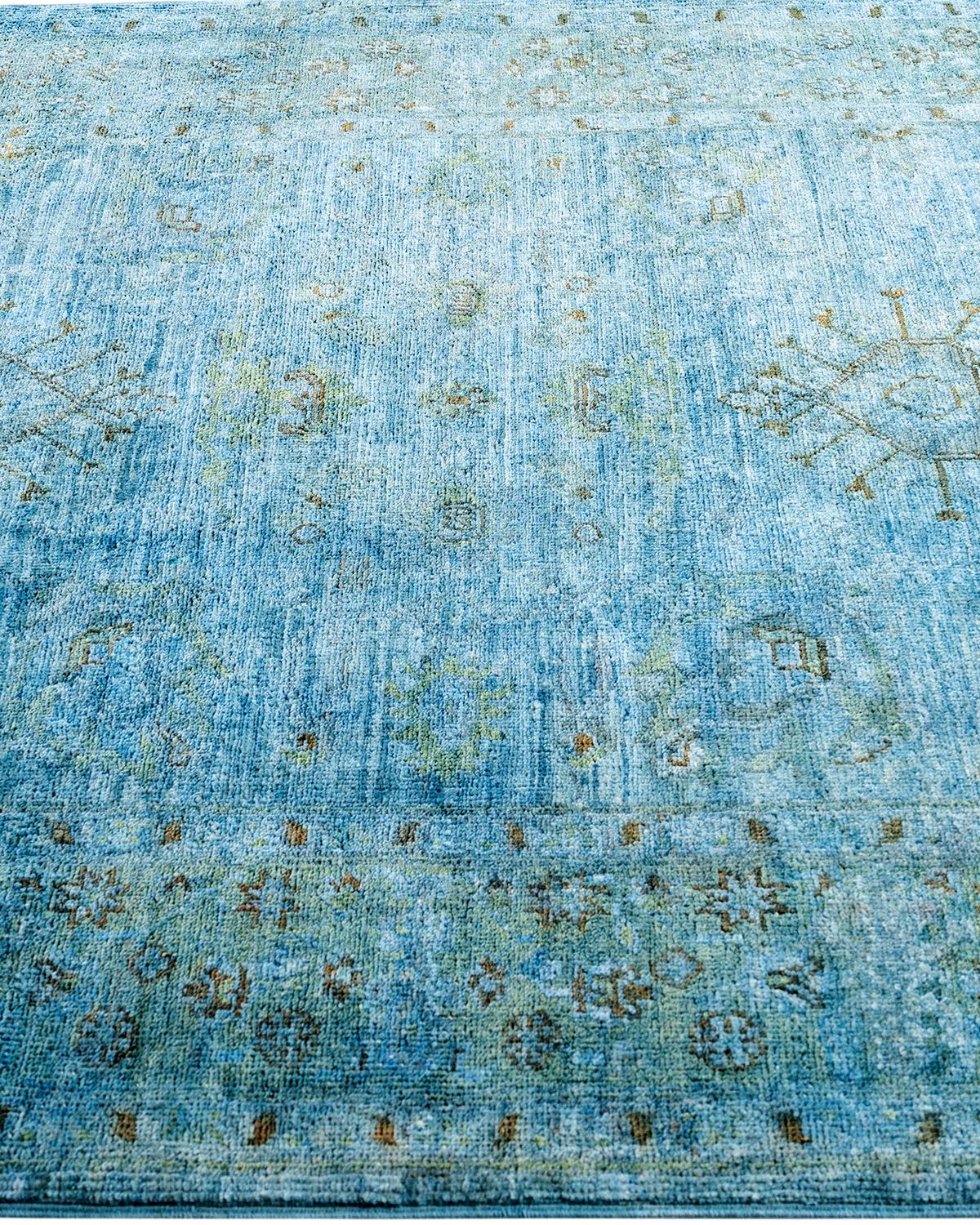 Contemporary Overdyed Hand Knotted Wool Blue Area Rug 4' 3