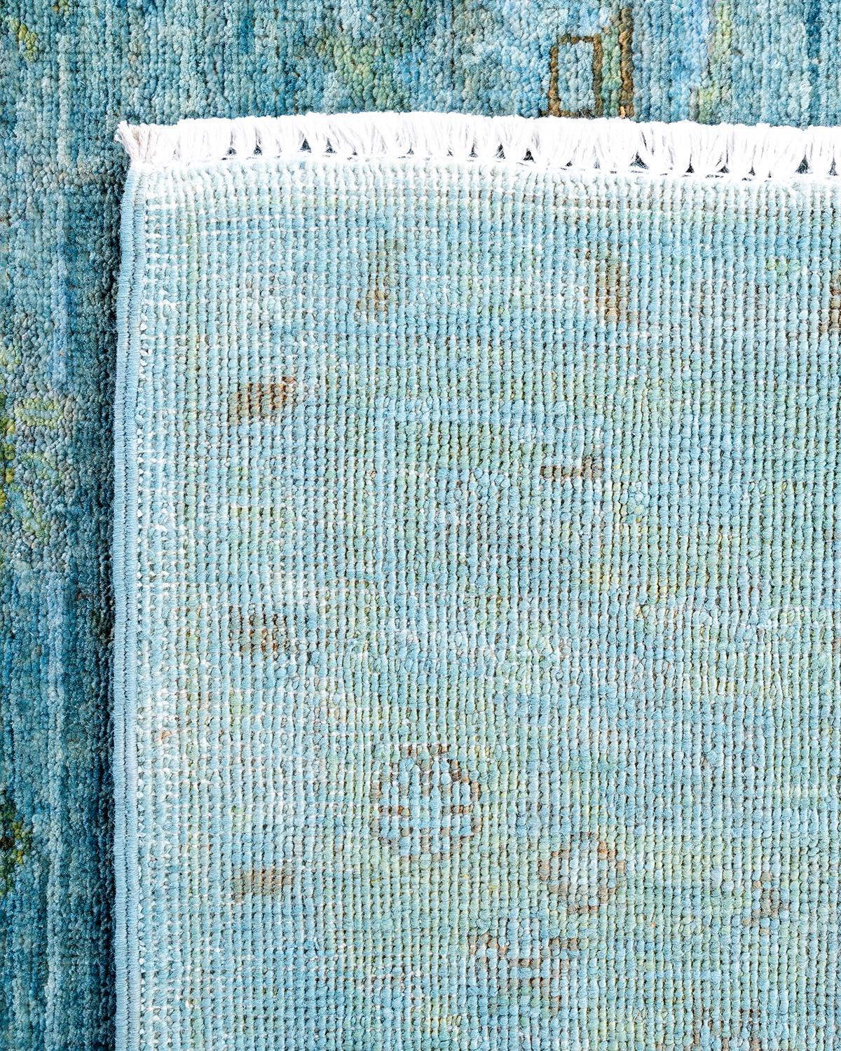 Contemporary Overdyed Hand Knotted Wool Blue Area Rug 4' 3