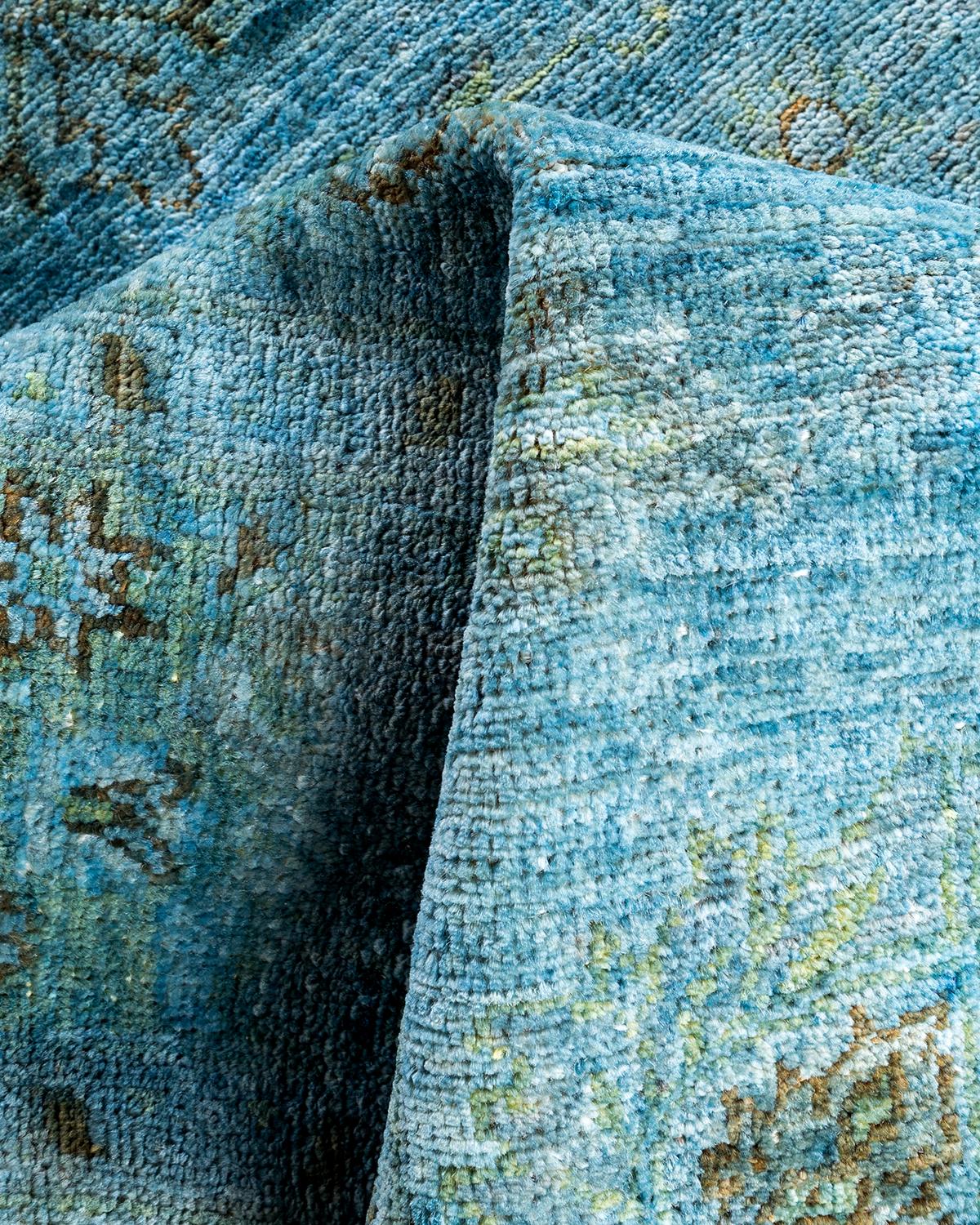 Contemporary Overdyed Hand Knotted Wool Blue Area Rug 4' 3