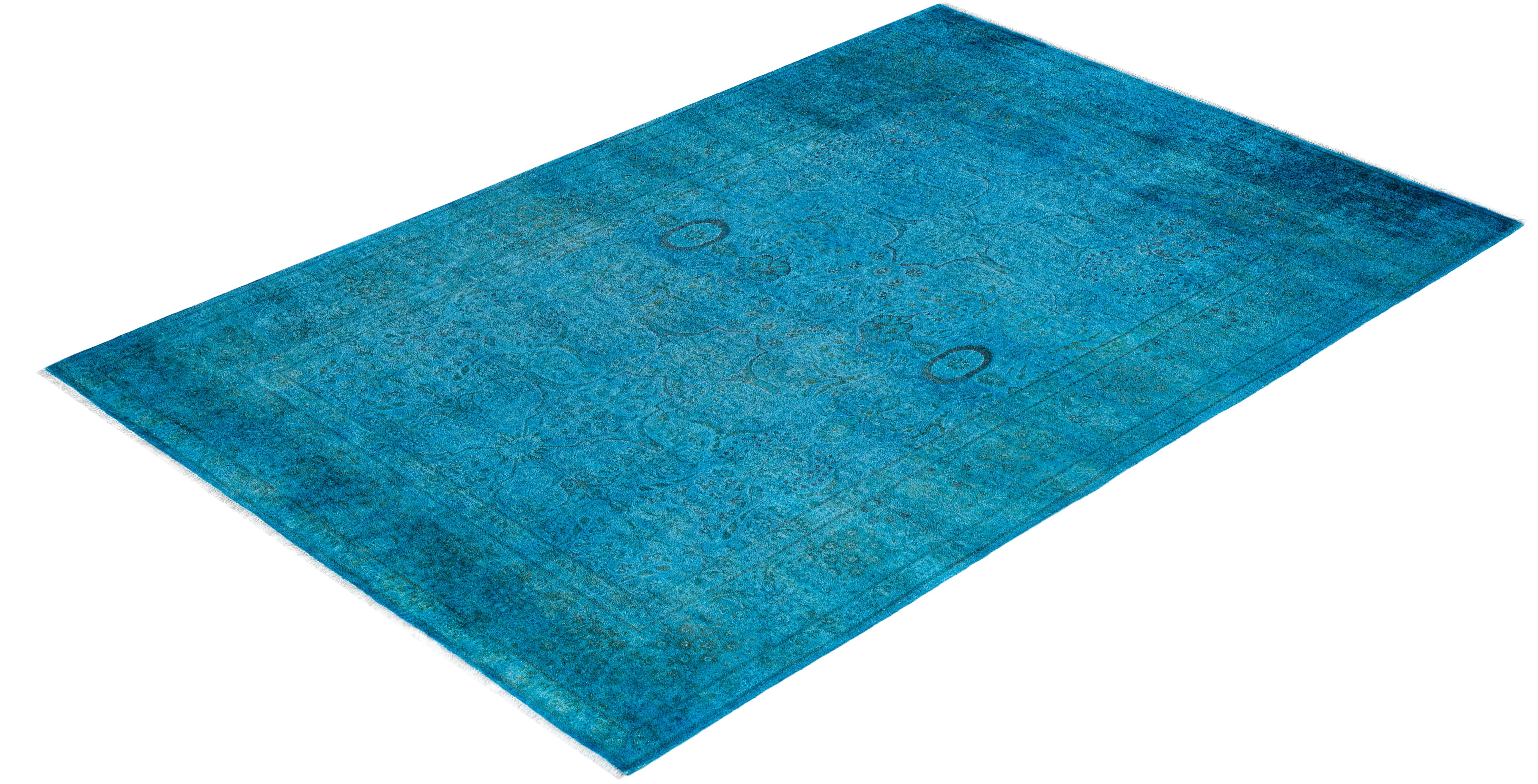 Alfombra de lana teñida a mano contemporánea azul 1,80 x 1,80 cm en venta 2