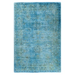 Alfombra de lana teñida a mano contemporánea azul 1,80 x 1,80 cm