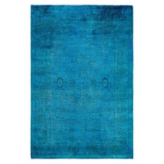Contemporary Overdyed Hand Knotted Wool Blue Area Rug 4' 3" x 6' 3"
