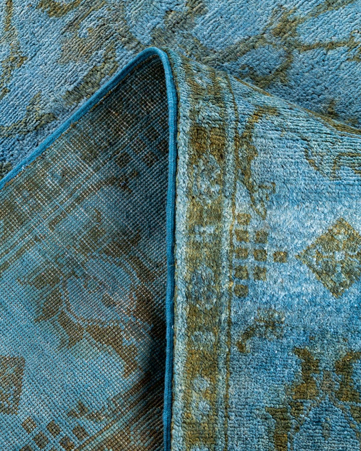 Alfombra de lana teñida a mano contemporánea azul 1,80 x 1,80 cm Lana en venta
