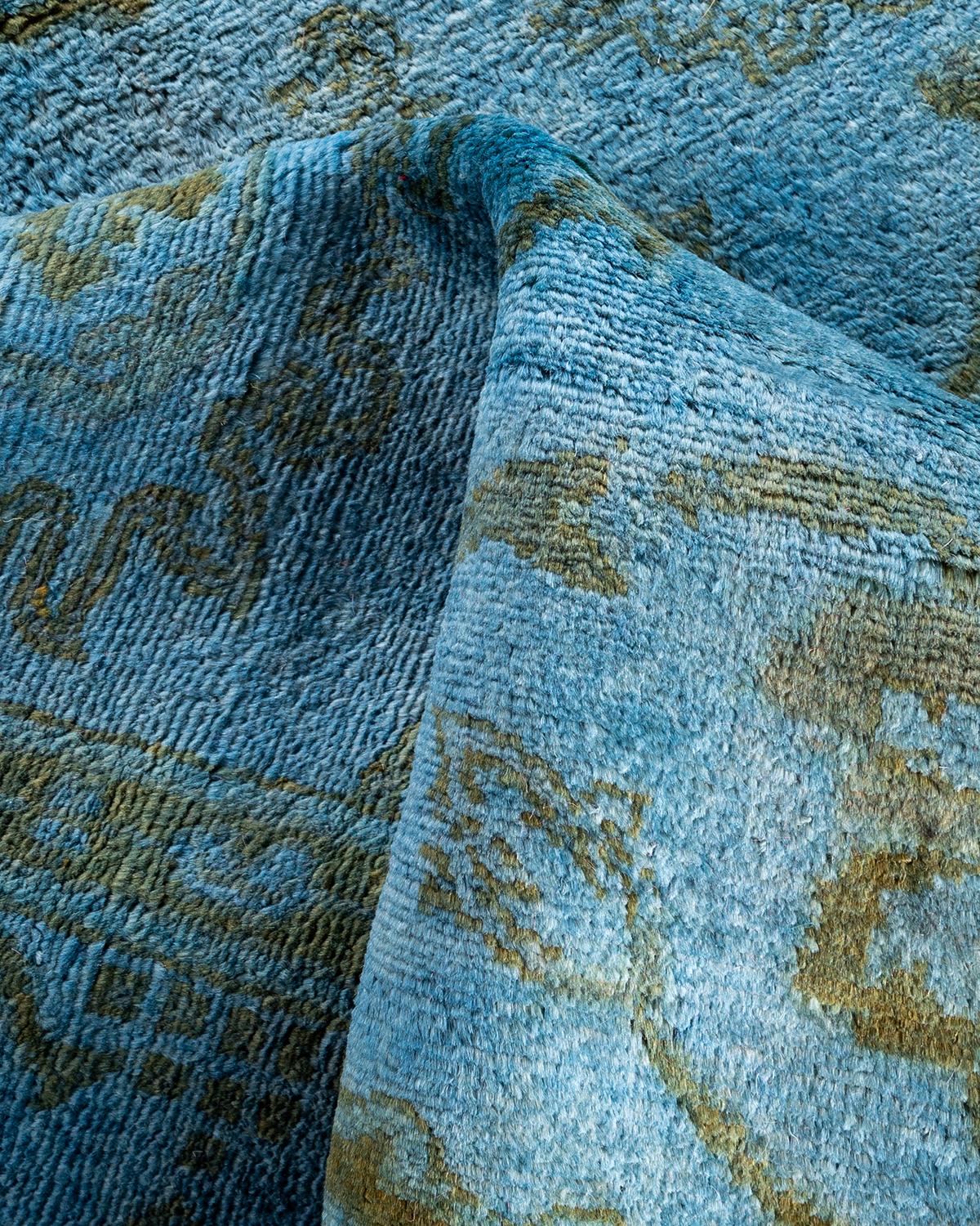 Alfombra de lana teñida a mano contemporánea azul 1,80 x 1,80 cm en venta 1