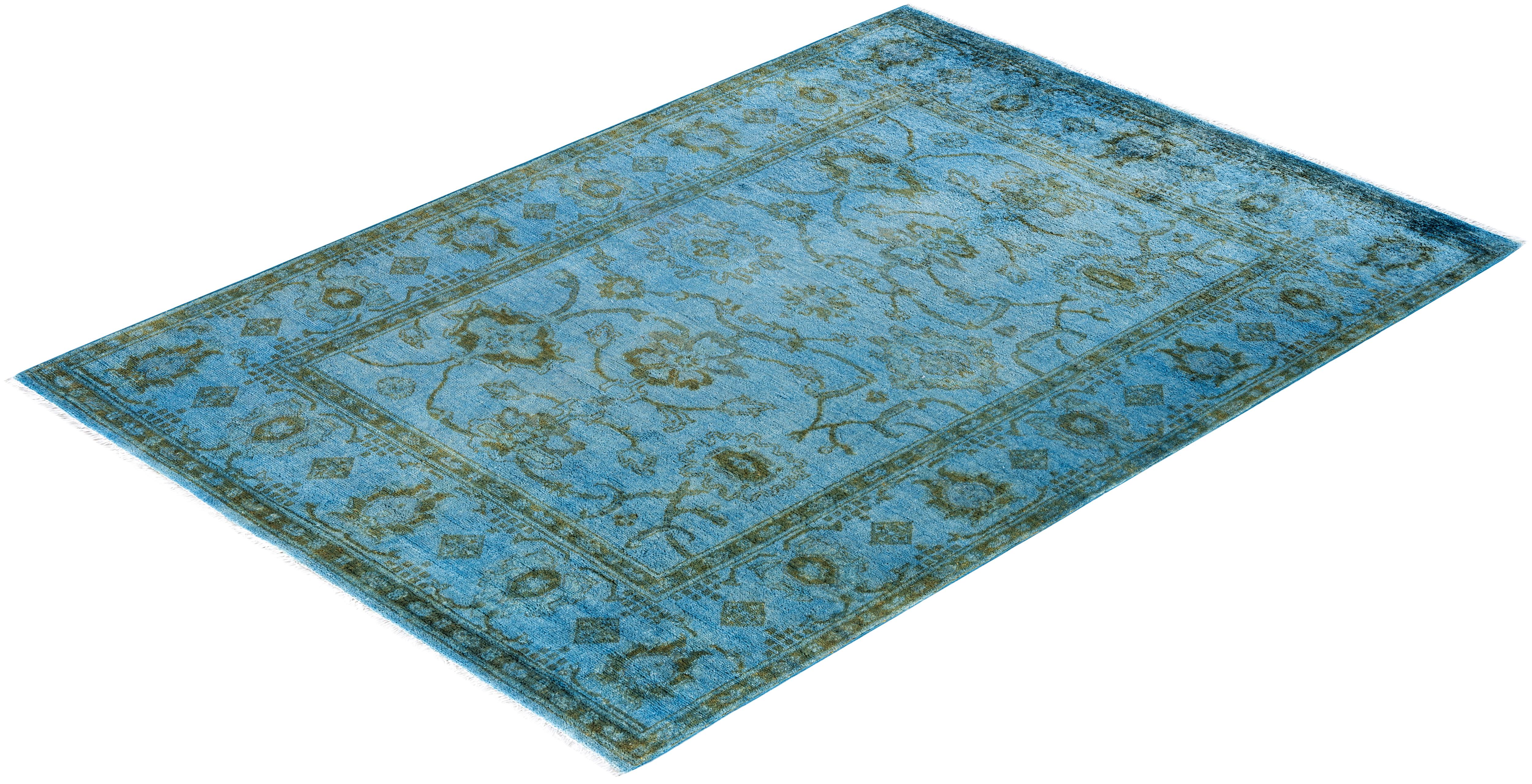 Alfombra de lana teñida a mano contemporánea azul 1,80 x 1,80 cm en venta 2