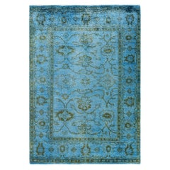 Contemporary Overdyed Hand Knotted Wool Blue Area Rug 4' 7" x 6' 5"