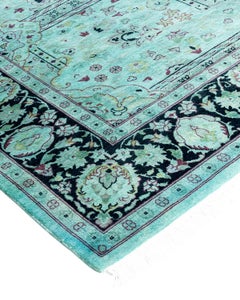 Contemporary Overdyed Hand Knotted Wool Blue Area Rug 4' 8" x 7' 5"