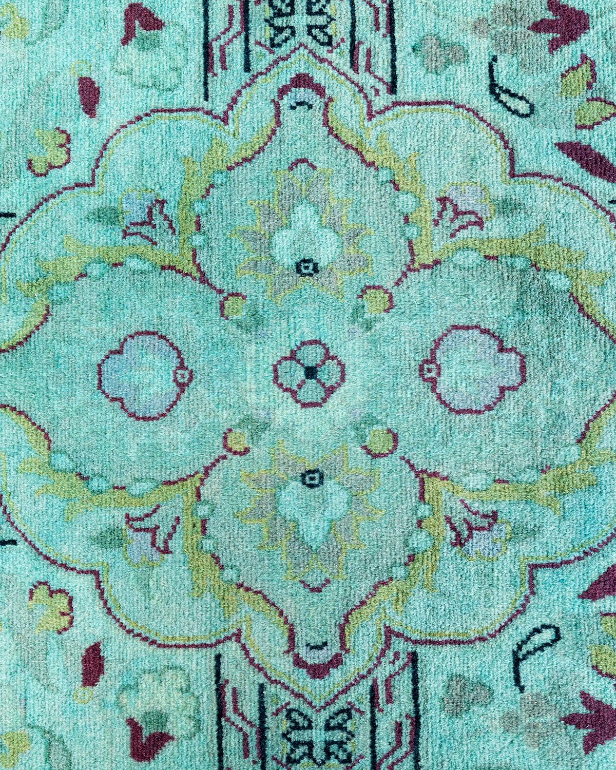 Pakistani Contemporary Overdyed Hand Knotted Wool Blue Area Rug 4' 8