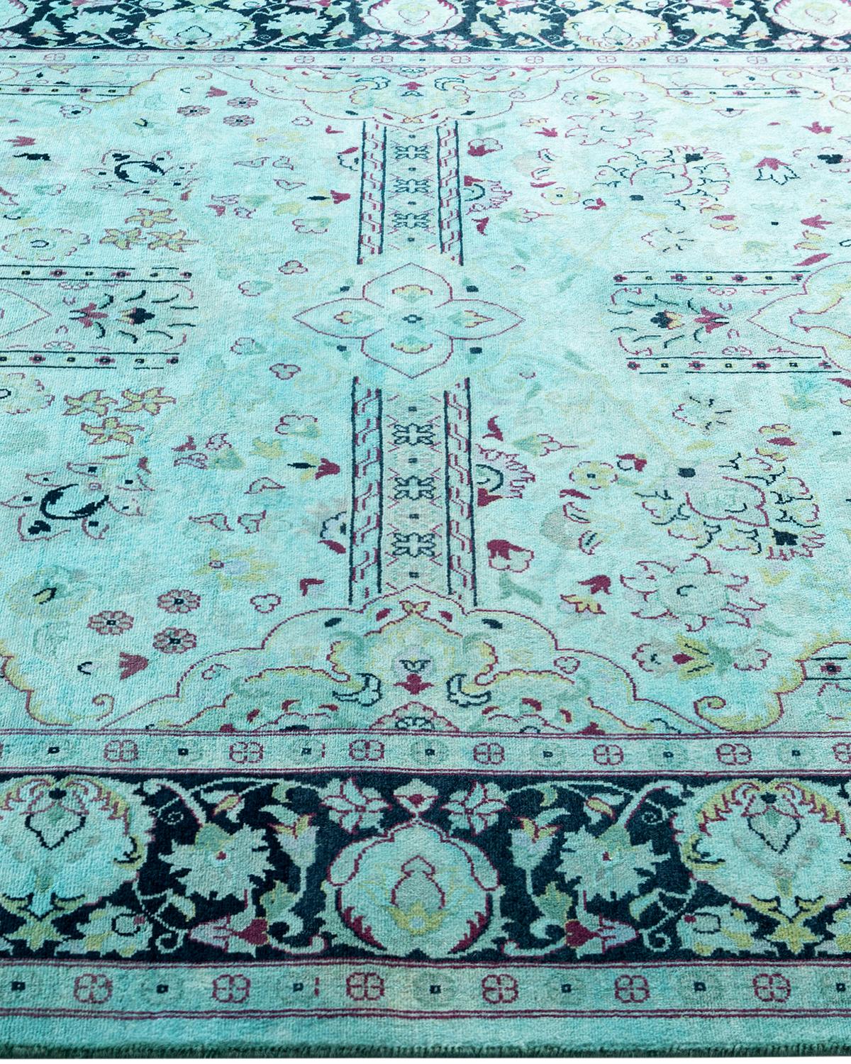 Contemporary Overdyed Hand Knotted Wool Blue Area Rug 4' 8
