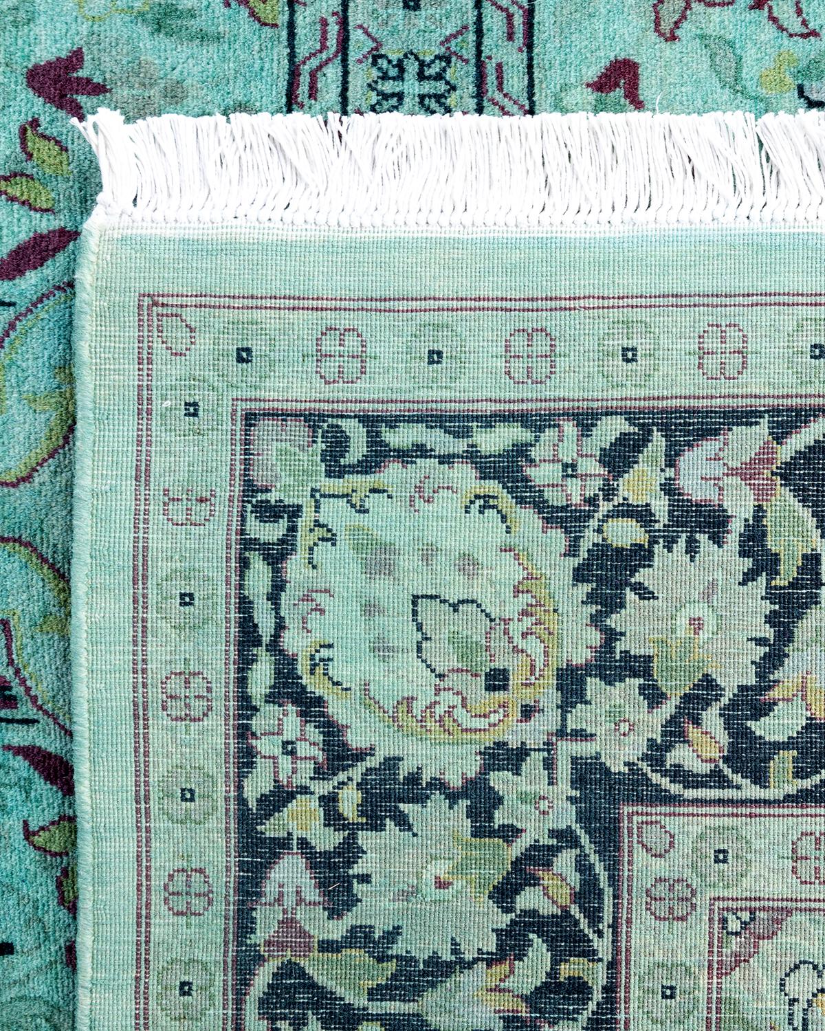 Contemporary Overdyed Hand Knotted Wool Blue Area Rug 4' 8