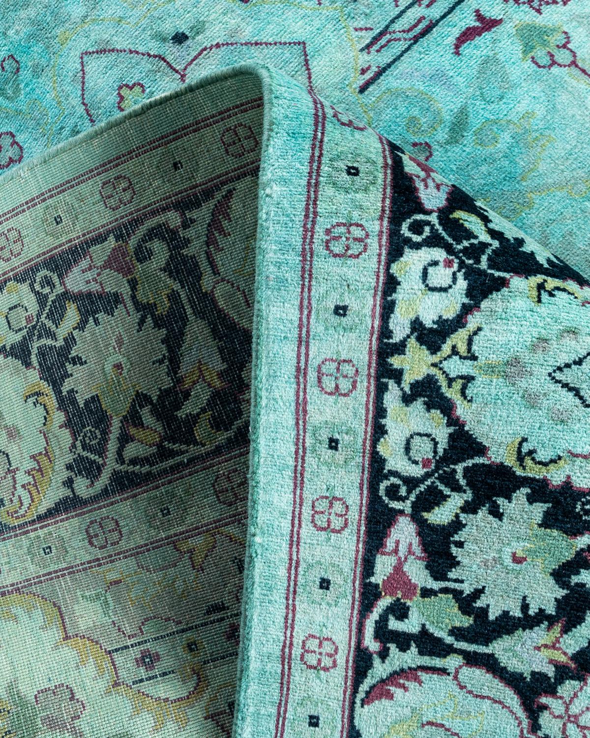 Contemporary Overdyed Hand Knotted Wool Blue Area Rug 4' 8