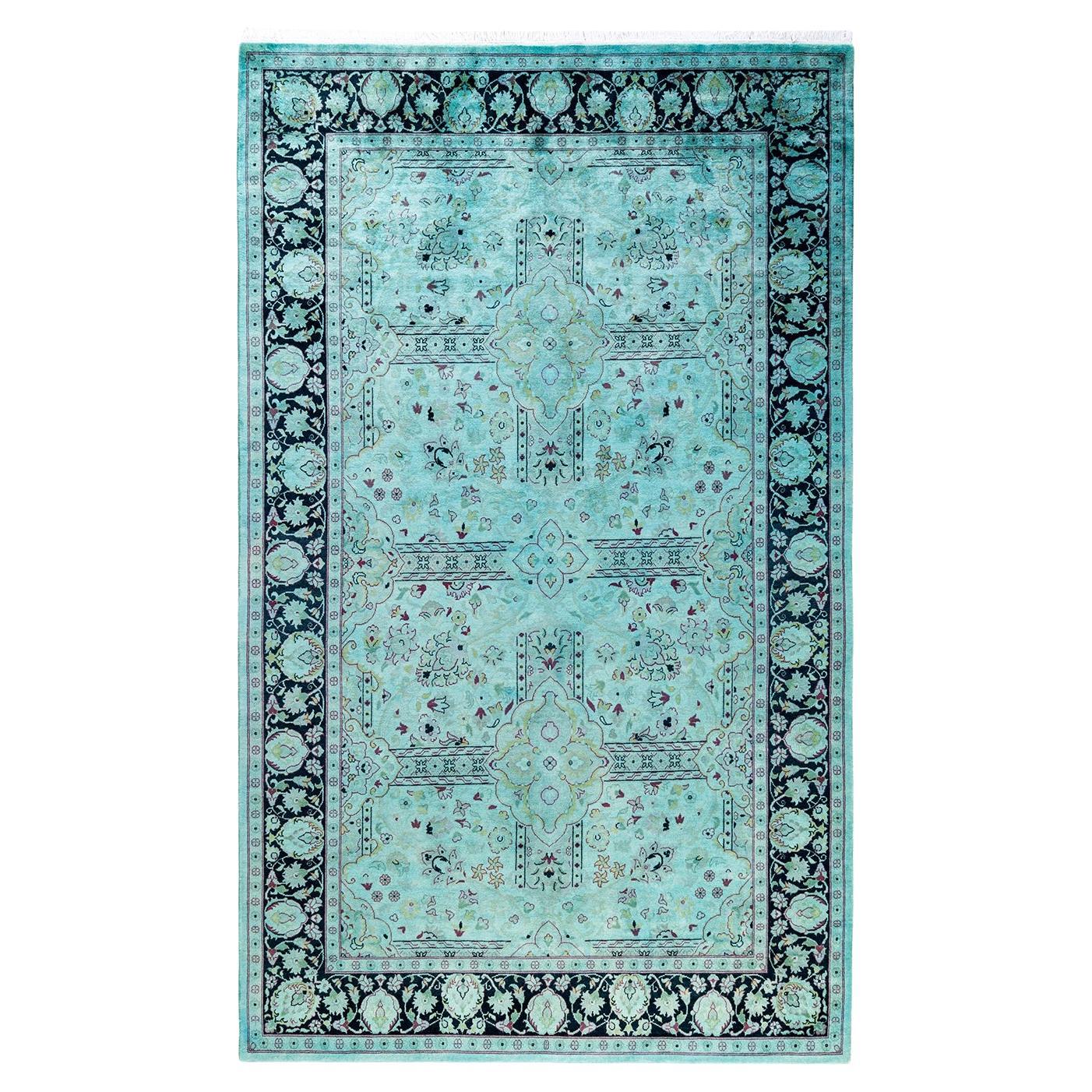 Contemporary Overdyed Hand Knotted Wool Blue Area Rug 4' 8" x 7' 5" For Sale