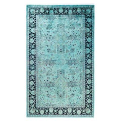 Contemporary Overdyed Hand Knotted Wool Blue Area Rug 4' 8" x 7' 5" (en anglais seulement)