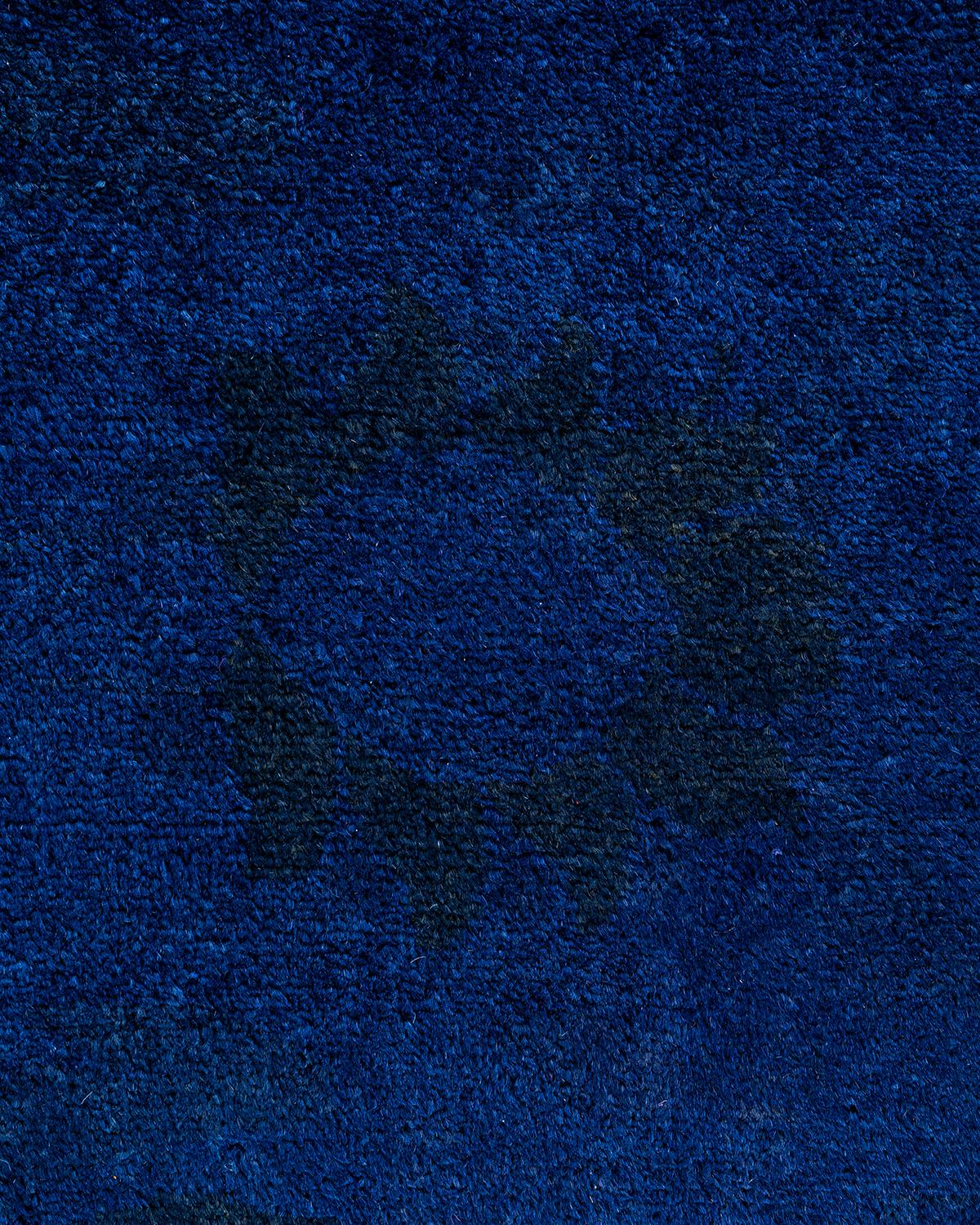 Pakistani Contemporary Overdyed Hand Knotted Wool Blue Area Rug 5' 1