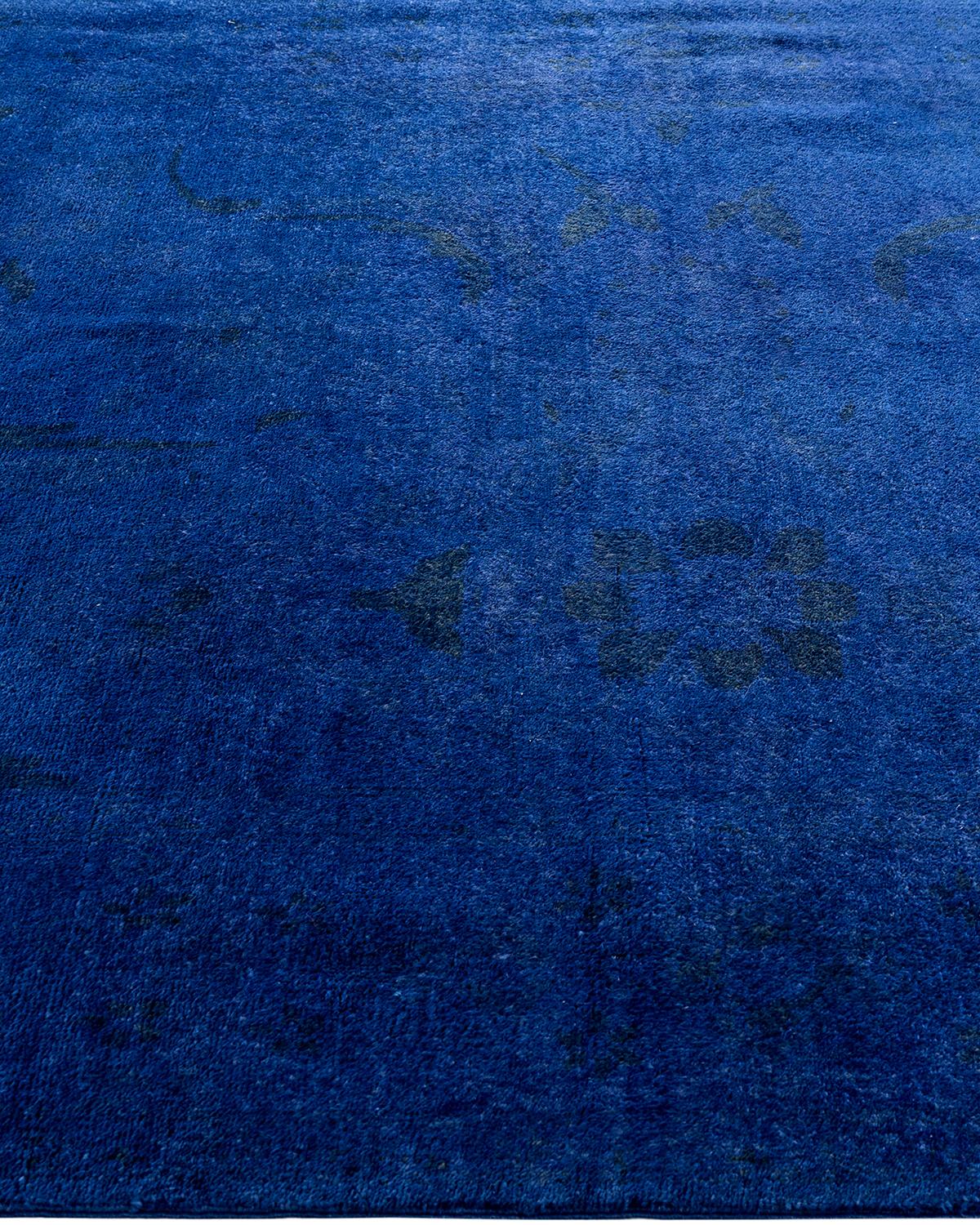 Contemporary Overdyed Hand Knotted Wool Blue Area Rug 5' 1