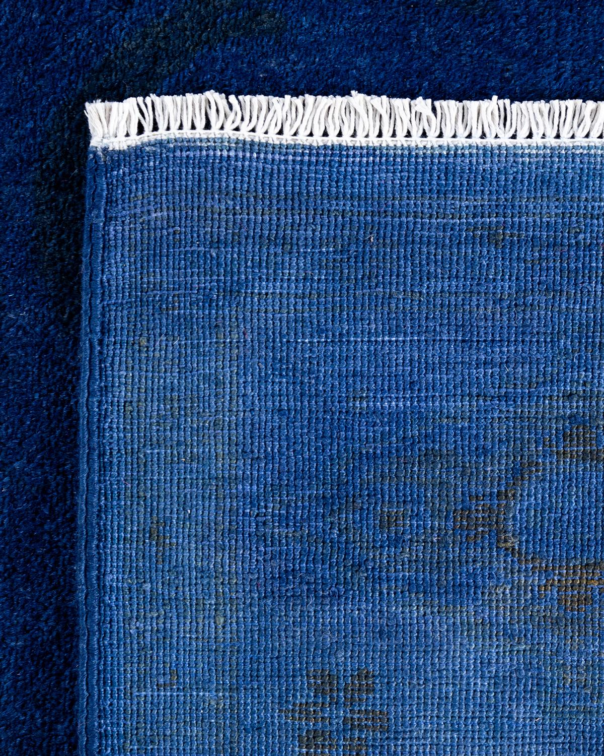Contemporary Overdyed Hand Knotted Wool Blue Area Rug 5' 1