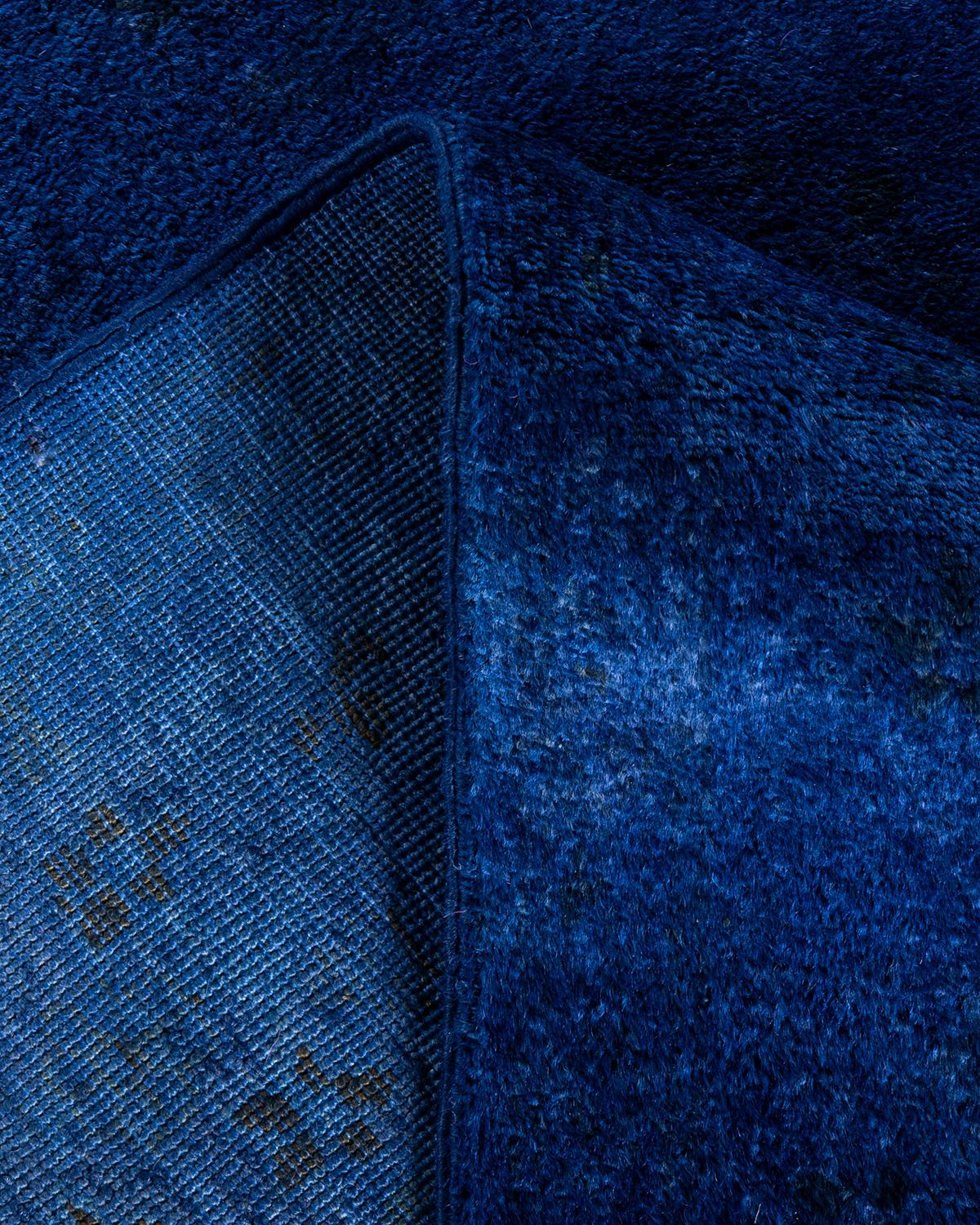 Contemporary Overdyed Hand Knotted Wool Blue Area Rug 5' 1