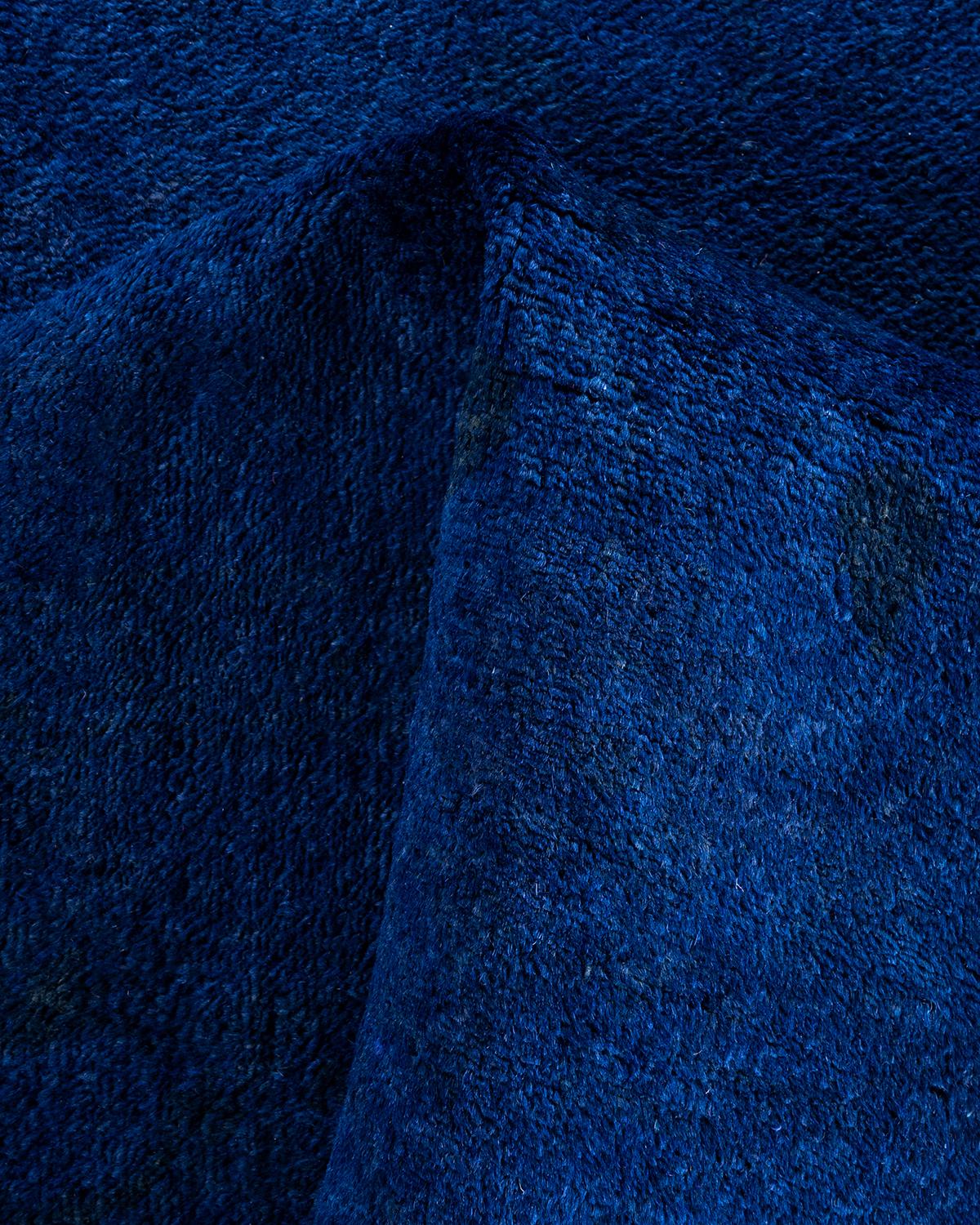 Contemporary Overdyed Hand Knotted Wool Blue Area Rug 5' 1