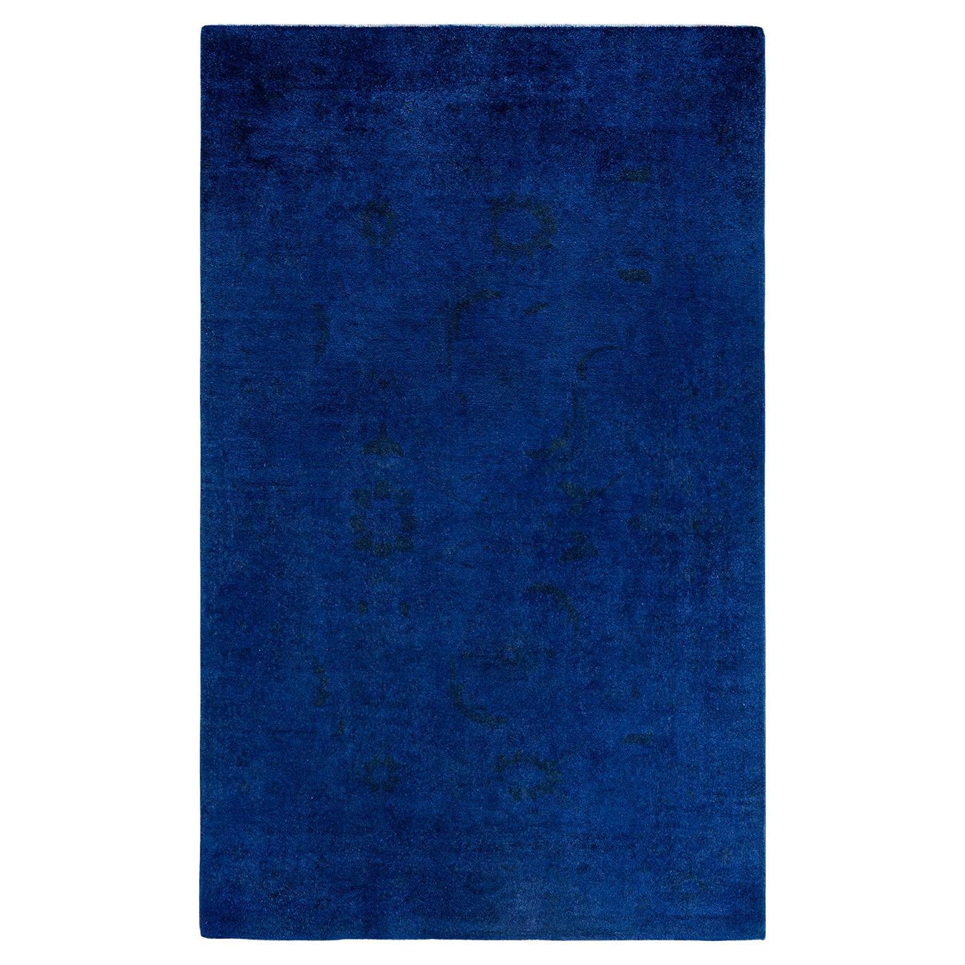Contemporary Overdyed Hand Knotted Wool Blue Area Rug 5' 1" x 8' 3"