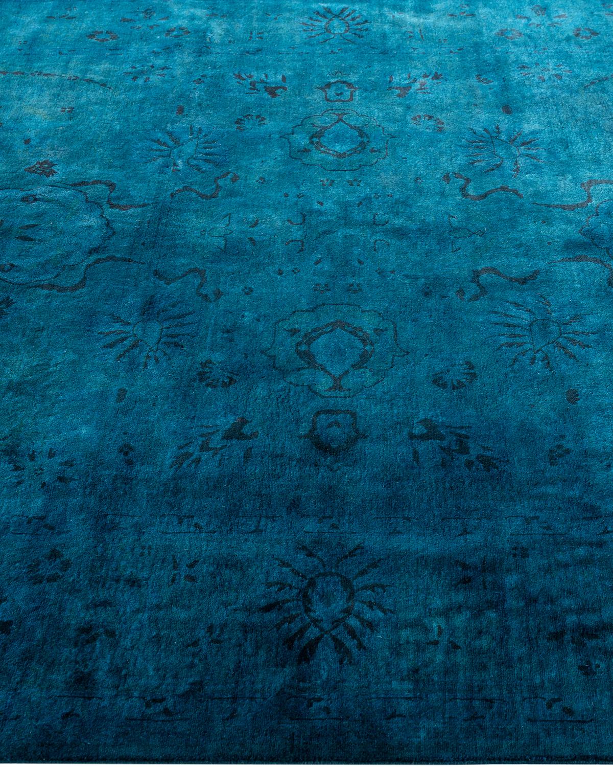 Contemporary Overdyed Hand Knots Rugs (Tappeto di lana blu) 5' 10