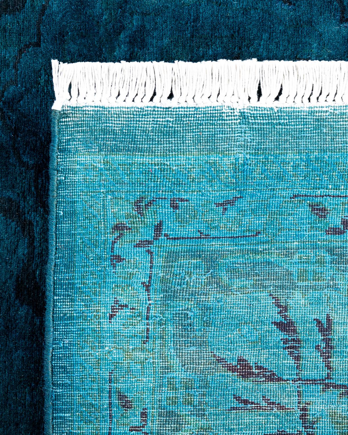 XXI secolo e contemporaneo Contemporary Overdyed Hand Knots Rugs (Tappeto di lana blu) 5' 10