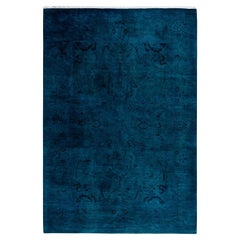 Contemporary Overdyed Hand Knotted Wool Blue Area Rug 5' 10" x 8' 8"