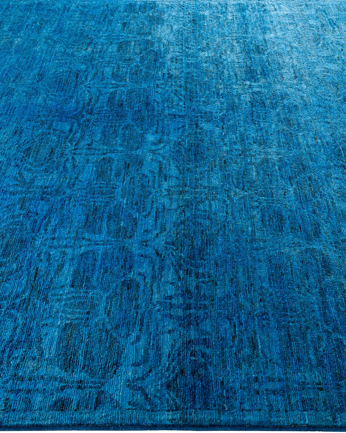 Contemporary Overdyed Hand Knotted Wool Blue Area Rug 5' 10