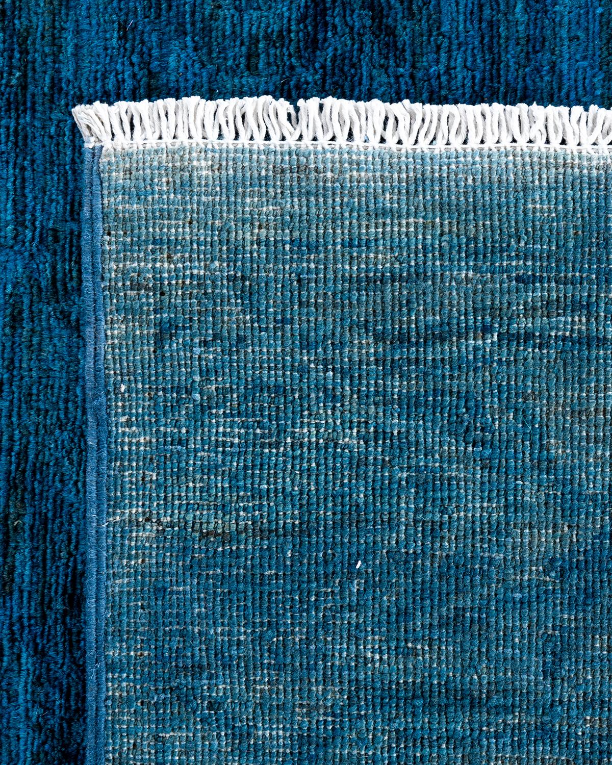 Contemporary Overdyed Hand Knotted Wool Blue Area Rug 5' 10