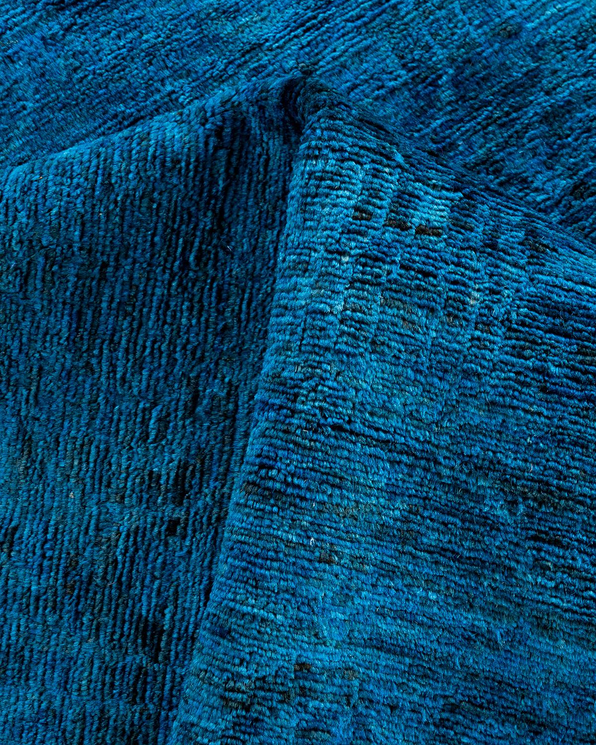 Contemporary Overdyed Hand Knotted Wool Blue Area Rug 5' 10