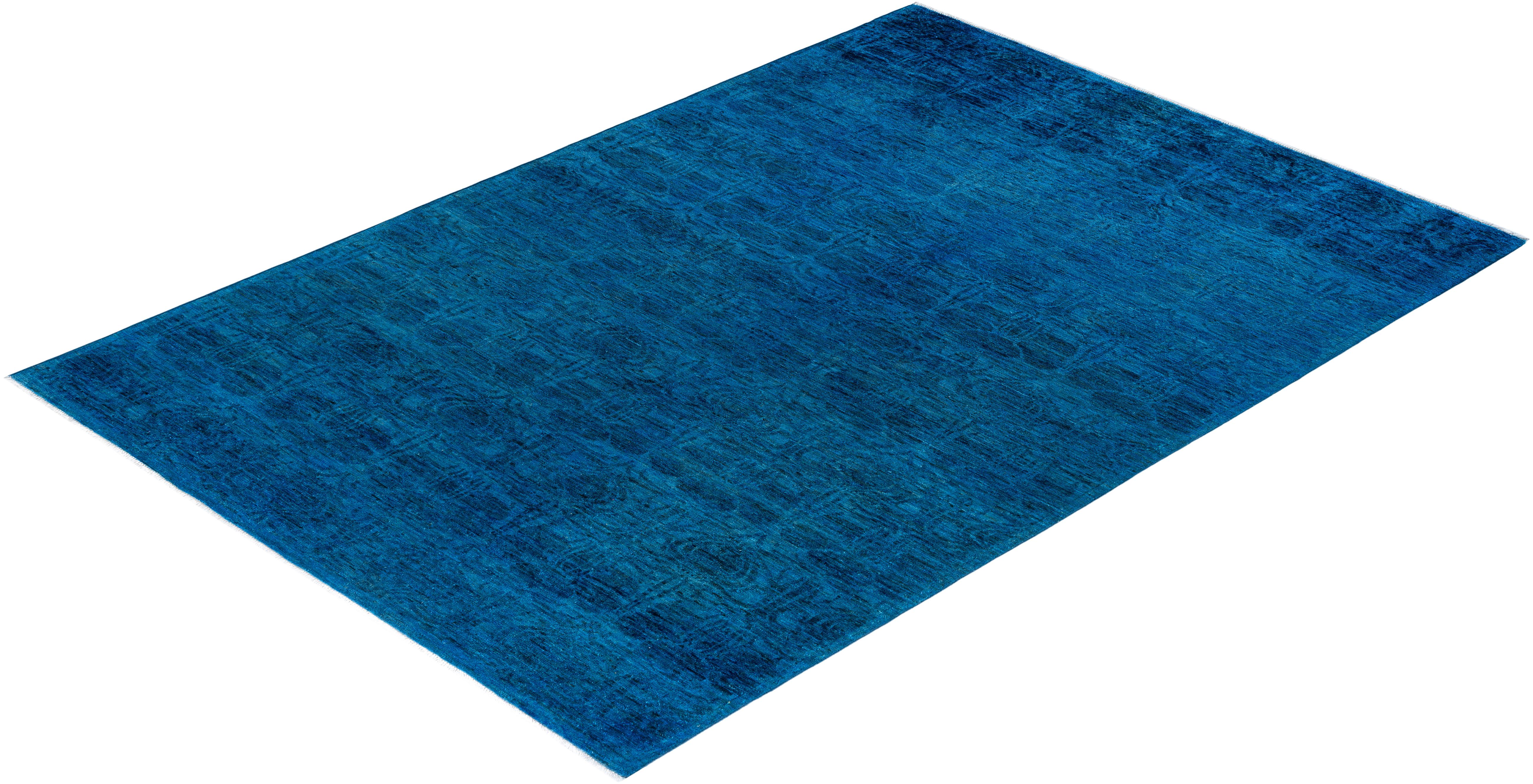 Contemporary Overdyed Hand Knotted Wool Blue Area Rug 5' 10